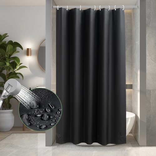 AooHome Duschvorhang Schwarz, 120X200 Duschvorhänge mit 8 Duschvorhangringe aus Kunststoff Wasserdicht Antischimmel Badvorhang mit 3 Gewichtssteine für Badewanne Dusche Badezimmer