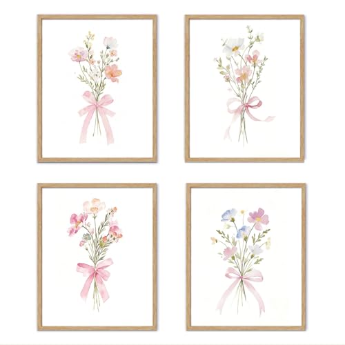 YZSLA Spring Wall Art Prints Decor, Spring Pink Coquette Bow