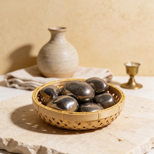 Image of Plus Value Premium Pyrite Tumbled Pebbles Stone for Wealth & Money Attraction Reiki Healing Crystal Chakra Aura (200gm, Basket)