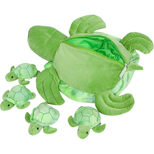 Pixiecrush Plush Turtle Toy Set For Girls - Stuffed Turtle With 4 Babies - Sea Animal Pillows And Plushies - Soft And Cuddly Stuffed Animal Toys - Ideal Gift For Kids - Stuffed Animals With Babies #TOP2