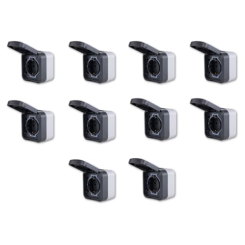 REV AquaStorm SPARSET - 10x Steckdose 1-fach - Feuchtraum IP55, zweipolig, Aufputz, 230V, 16A, anthrazit