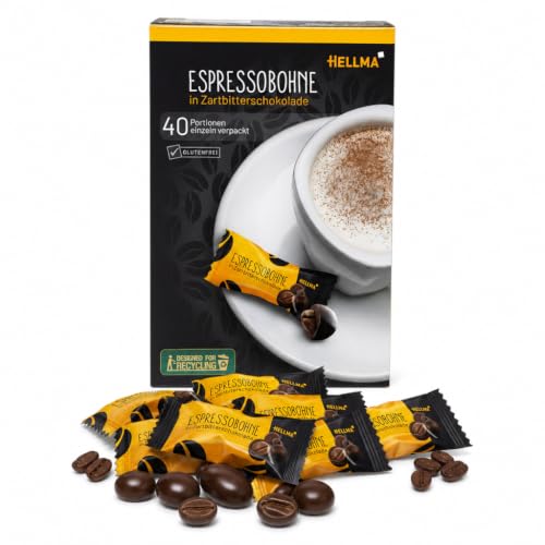 HELLMA Espresso-Bohnen Schokolade 40 Stück einzeln verpackte Espresso-Bohnen à 1 1 g in Zartbitter-Schokolade portionierte Kaffeespezialität für Gastronomie Hotel Büro & Catering