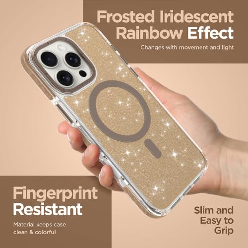 Image of Magnetic Case for iPhone 16 Pro Max [Compatible with Magsafe] [Bling Glitter Fluorescent Design] [1 Screen Protector] Slim Translucent Matte Case for iPhone 16 Pro Max 6.9 inch 2024, Desert
