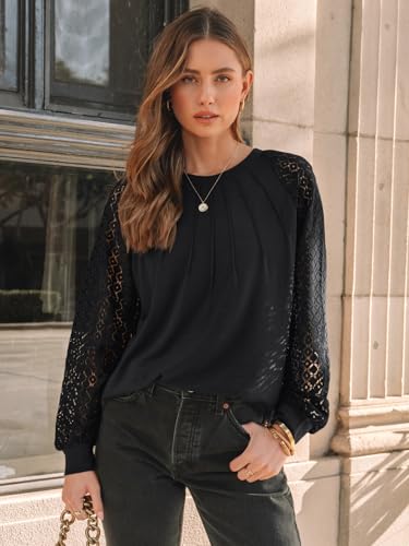 AUTOMET Womens Long Sleeve Shirts Pleated Lace Tops Fall Fashion Outfits Business Casual Blouses2
