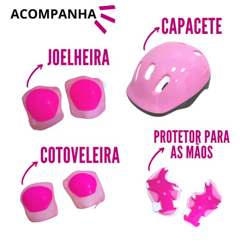 Patins 3 Rodas 2 em 1 Rosa com Kit Proteção Tamanho P, Importway
