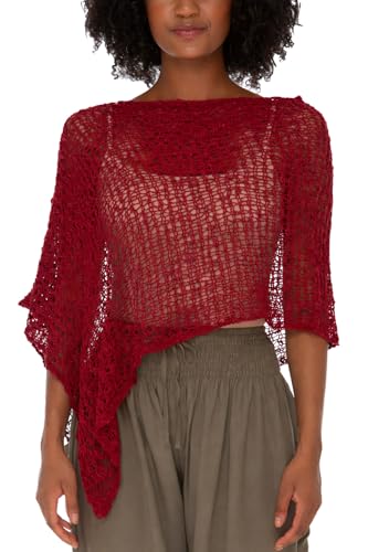 Image of SHU-SHI Summer Ponchos For Women Lightweight Sheer Popcorn Knit Sweater Cape Pullover