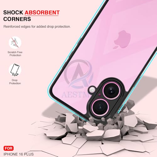 Image of AESTMO iPhone 16 Plus Back Cover | 360 Protection | Crystal Clear Hard Back Transparent | Bumper Case for iPhone 16 Plus (PC+TPU, Black Bumper)