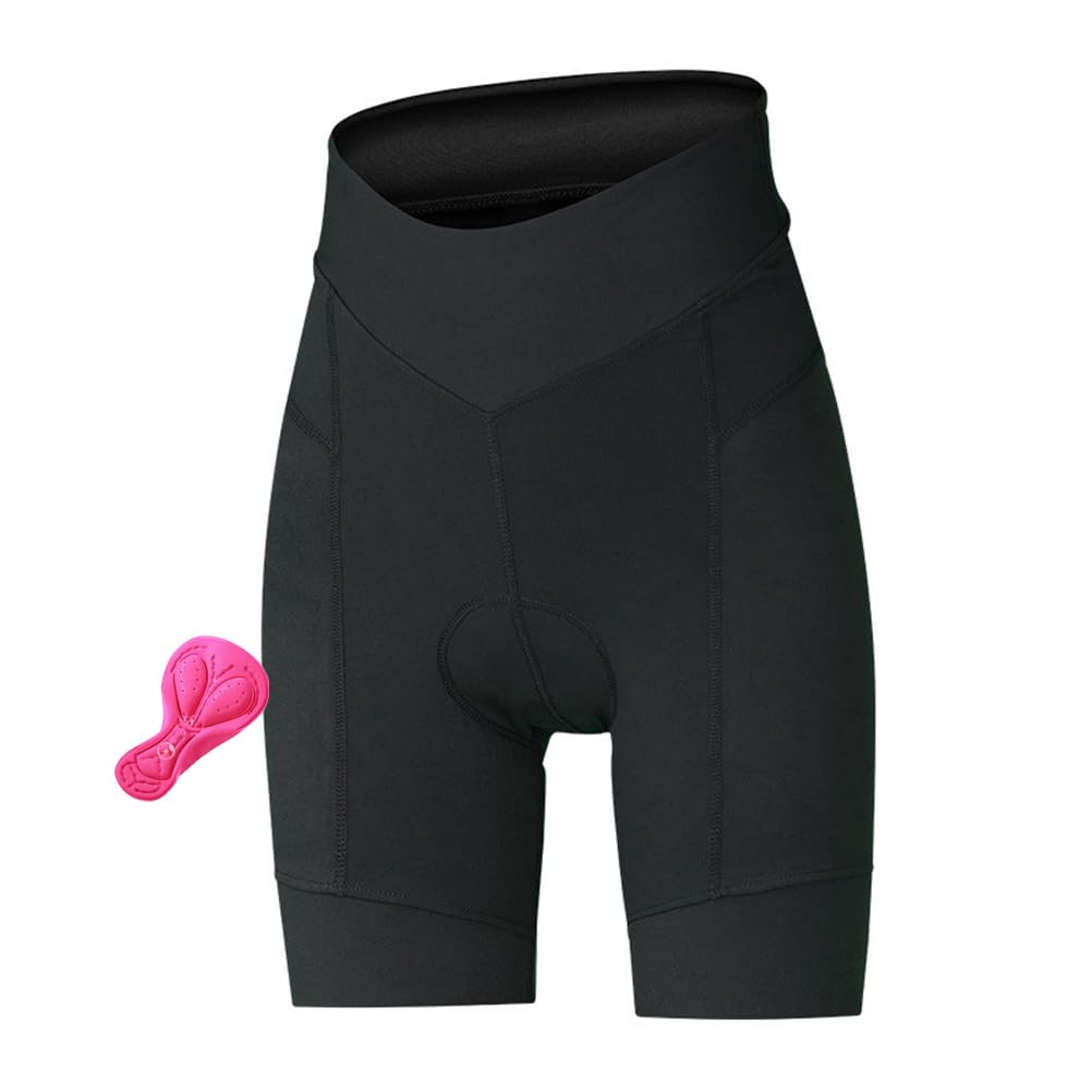Padded Cycling Shorts Women, Soft Spandex Bike Shorts for Ladies with Gel Pad Bicycle Short Pant for Biker Biking Riding, Black Large
