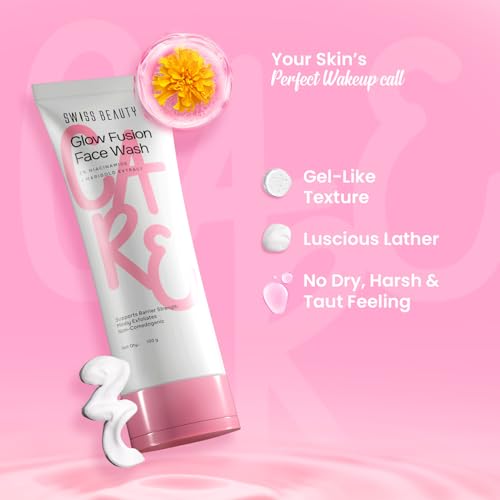 Image of Swiss Beauty Care Glow Fusion Face Wash | Deep Yet Gentle Cleanse | 2% Niacinamide & Marigold Extract | Exfoliating | 100gm