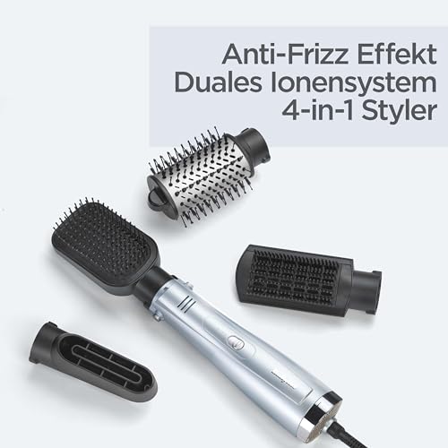 Foto von BaByliss Hydro-Fusion 4-in-1 Warmluftbürste – 1000W Anti-Frizz Föhnbürste, Ionen-Technologie, Trocknen, Glätten, Kämmen, Formen in einem Schritt, Blau, AS774E