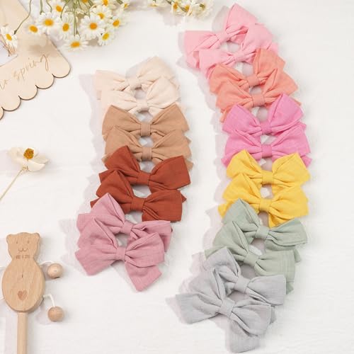 Image of CELLOT Girls Hair Bows Linen Fabric 3.5 inch Bows Alligator Clips Hair Accessories for Little Girls Toddlers Kids and Teens,20 Pieces