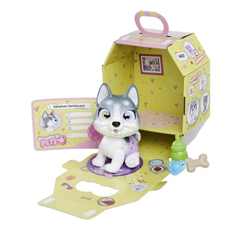 Simba 105950135 Pamper Petz Husky (ca. 15 cm) - Spielzeug-Hund mit Trink- und Nässfunktion für Kinder ab 3 Jahre - interaktives Tier-Baby mit Spiel-Zubehör und magischer Pfote