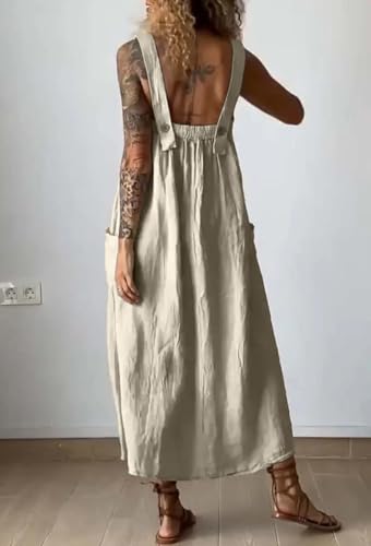 Image of chouyatou Women's Summer Spaghetti Strap Sleeveless Linen Overall Dress Casual A-Line Midi Long Beach Dress