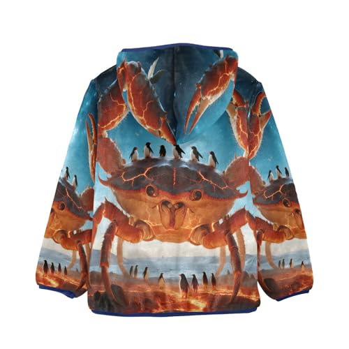 Giant Crab with Penguins Standing Toddler Fleece Jacket Girl Boys Hooded Fleece Jacket Coat Warm Outwear Zip-up 3-10T2