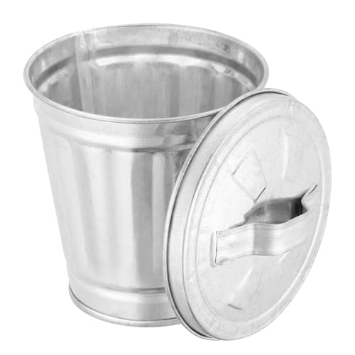 ACOLY Verzinkter Mini-Mülleimer mit Deckel (9,5 x 9 x 6,5 cm) - Vielseitig nutzbar als Abfalleimer, Blumentopf oder Stifthalter