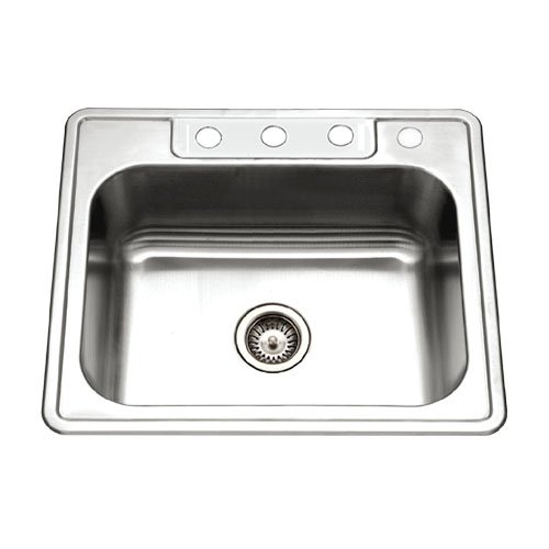 Houzer 2522-6BS4-1 Glowtone Series Topmount Stainless Steel 4-holes Single Bowl Kitchen Sink