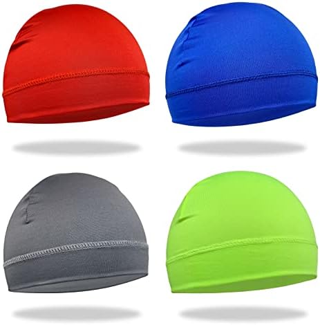 4 Pcs Skull Cap Sweat Wicking Helmet Liner Breathable Cycling Beanie Running Sports Hat Cooling Head Wraps for Men (Colorful Pack)