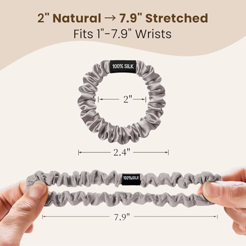 Image of THXSILK 100% Mulberry Silk Scrunchies 3-Pack, 25 Momme Mulberry Silk Hair Ties for Women, Sleek Low Profile No Damage Ponytail Holders, for Fine Hair & Everyday Use, Grey