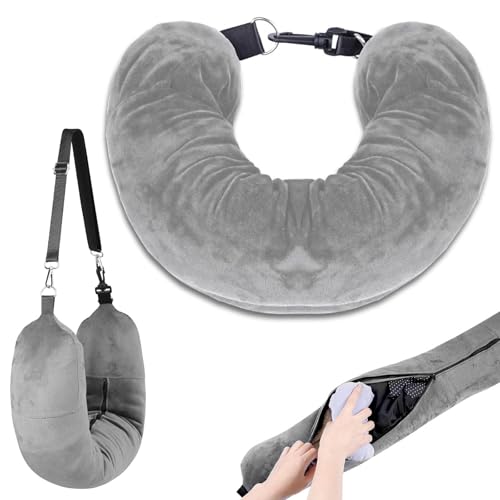 HOPNKN Stuffable Neck Pillow for Travel, Travel Pillow Stuffable with Clothes, Travel Neck Pillows With Adjustable Straps for Essentials Extra Luggage(Grey)