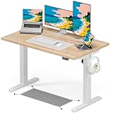 Acrolix 電動昇降デスク昇降式 上下昇降スタンディングデスク幅120cm 耐荷重80kg 天板ケーブルラック配線隠し高さ調整 静音 収納フック付き 机 作業机 テレワークナチュラル木目調