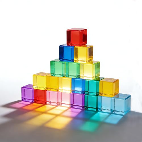 Lixstyea - 20 bloques de construcción acrílicos para niños: bloques sensoriales, bloques de gelatina, bloques luminosos, bloques Montessori arcoíris, juguete para desarrollar la motricidad fina, bloqu