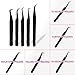 TDANCE Lash Tweezers for Eyelash Extensions, Diamond Grip 90 Degree Fiber Tip Lash Tweezers for Volume Lashes Make Fans, Stainless Steel Lash Extension Tweezers(Black-05)