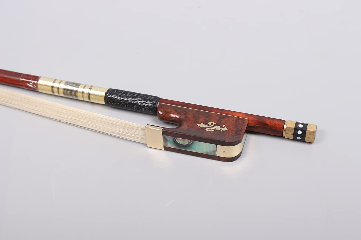 ModouString Cello Bow 4/4 Size Snakewood with Snakewood Frog Natural Horsehair Well Balanced Fleur de lis Inlay