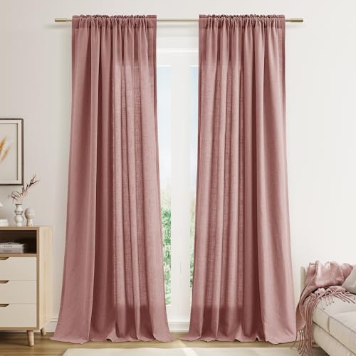 Guken Extra Long Linen Curtains 102 Inch Rod Pocket Canyon Rose 2 Panels