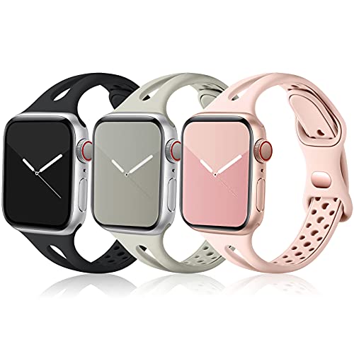 Ouwegaga Compatible with Apple Watch Bands for Women Men, Soft Silicone Slim Sport Strap for Apple...