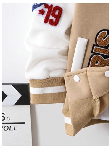 Boy's Letter Graphic Varsity Jacket Long Sleeve Button Down Hooded Baseball Jacket Coat Streetwear3
