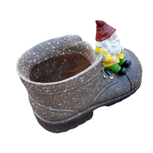 KuaKe Boot Planter with Gnome Figurine, Resin Fairy Garden Decor