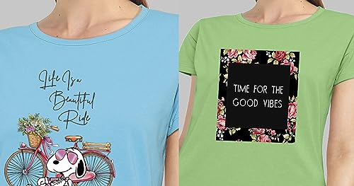 Image of Combo Women's T-Shirts, Cotton Half Sleeves Round-Neck Printed T-Shirt for Girls, & Women Tees (Pack of 2) 960-980-