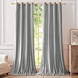 BULBUL Light Grey Velvet Curtains 96 inches Luxury Elegant Living Room Curtain Velvet Modern Thermal Insulated Soundproof Privacy Room Darkening Floor to Ceiling Drapes for Bedroom Set of 2