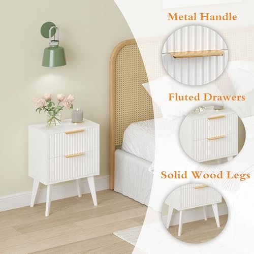 Image of YAUKOMEL Fluted Nightstand with 2 Drawers,Modern Bedside Table White