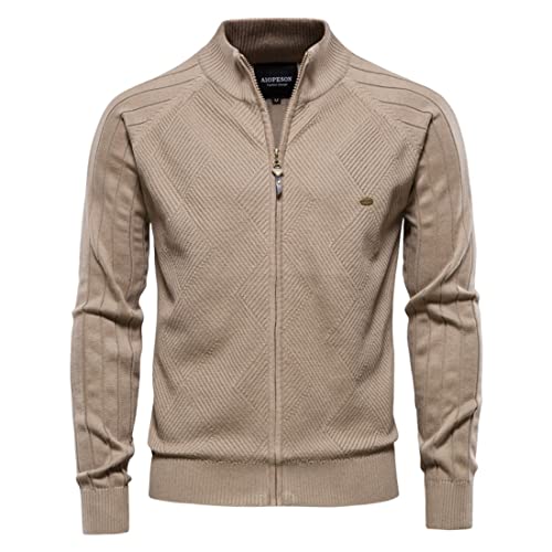 Kinkia Men's Full Zip Cardigan Sweater Cable Knit Jacquard Slim Fit Lapel Collar Sweaters