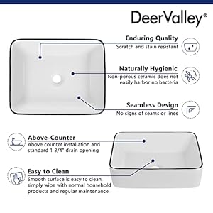 Deervalley19x15bathroomsinkbathroomvesselsinkrectangularabovecountervesselsinkwhitebodyblacktrimvesselsinkporcelainceramicvesselvanitysinkartbasin Urban Country Home Decor Deervalley 19 x 15 bathroom sink bathroom vessel sink rectangular above counter vessel sink white body black trim vessel sink porcelain ceramic vessel vanity sink art basin urban country home decor