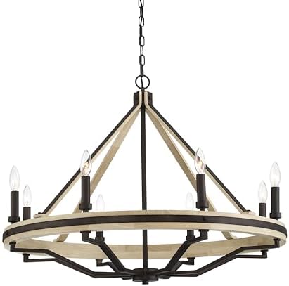 Minka Lavery 2628-860 Sonoma 8 Light 34" Wide Taper Candle Style Chandelier - Dark Bronze and Natural Solid Wood
