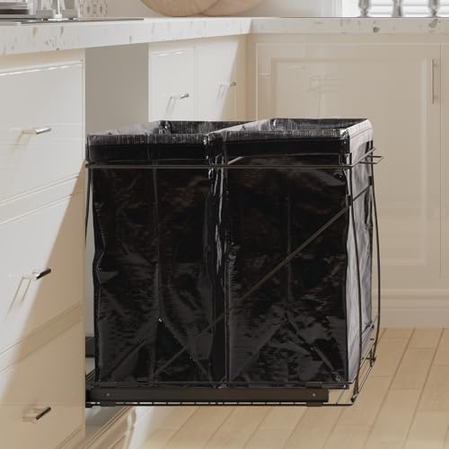 Image of Pull-Out Trash Can for Kitchen Cabinet, Double 13 Gallon Tilt Out Garbage Bins with Soft-Close Slides, Under Sink Stainless Steel Shelf, Easy Installation, Heavy Duty Bags Included (Black)