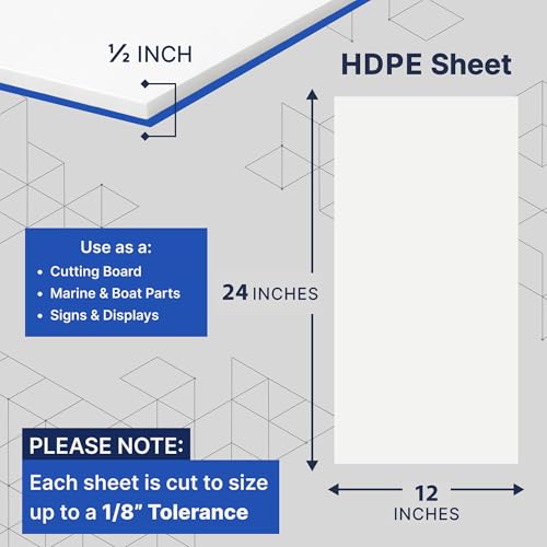 Image of Duco HDPE Sheet 1 /2 Inch Thick 12 inch x 24 inch (2 Pack) - White HDPE Plastic Protector, USA-Made Plastic Sheet for Knives, Signs, Crafts, Shelf Board, and Dishwasher Friendly