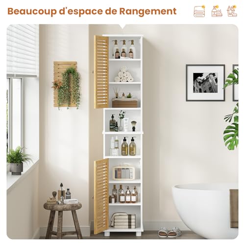 Colonne SDB Bambou 190 cm 2 portes persiennes FORABAMB