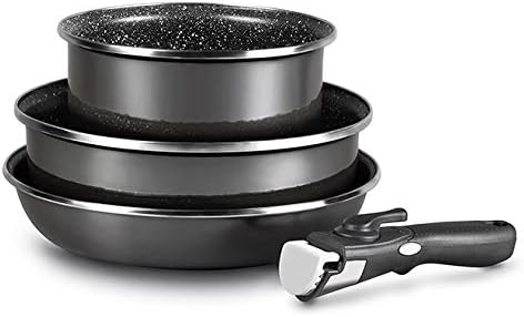 Magefesa K2 Glass Induction Kitchen Set with Removable Handle, Saucepan Set 20 cm, Frying Pan 28 cm and Lunch Box 26 cm, Non-Stick Stone, PFOA-, Gas, Enamelled Steel