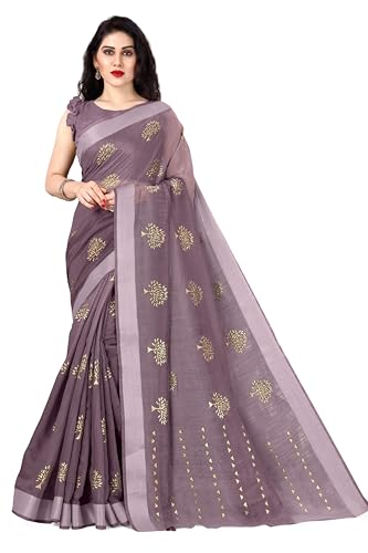 Image of MIRCHI FASHION Women Saree Cotton Blend 2-Tone Foil Print | Lightweight Comfortable Office Wear Sari with Blouse Piece