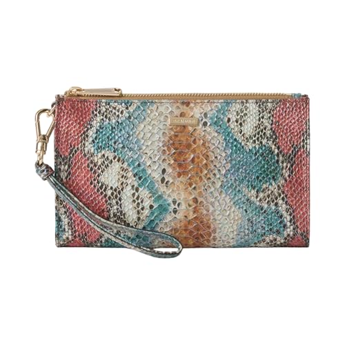BRAHMIN Women's Daisy Leather Wristlet Pouch Wallet Clutch (Multi All Over Snake)