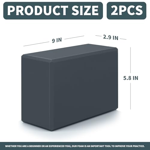 Yoga Blocks 2 Pcs, 9\"x6\"x3\" Yoga Brick Foam Blocks EVA Foam Block Props Accessories for Pilates Stretching and Meditation (Grey, Large)