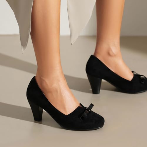 Elerhythm Women's Mary Jane Bownot Closed Round Toe Vintage Heels Gatsby 1920s Pumps 1950s Victorian Retro Shoes4