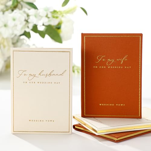 Engrowtic 2 Pcs Vow Books to My Husband Wife Wedding Vow Book with Gold Foil Lettering Lined Page Hard Cover Vow Book Engagement Gift for Groom Newly Engaged Couple Wedding Must Have (Brown-Beige)