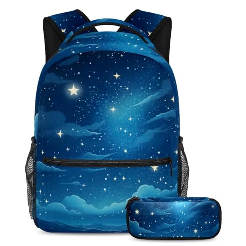 Sacs à dos de jour avec trousse assortie ciel étoilé bleu pour une rentrée scolaire réussie