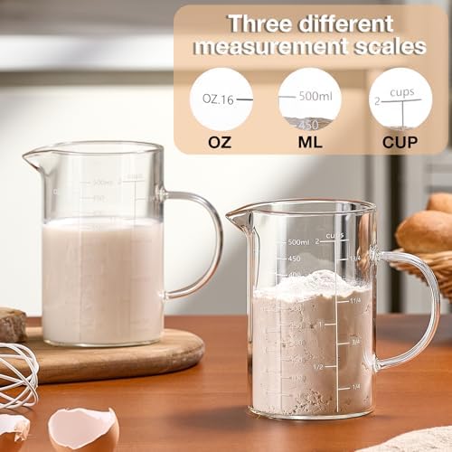 500ML 2 CUP Glass Liquid Measuring Cup With Handle, High Borosilicate Glass Three Scales (OZ, Cup, ML/CC) for Kitchen or Restaurant, V-Shaped Spout Glass Measuring Beaker, Easy To Read - Thumbnail 3