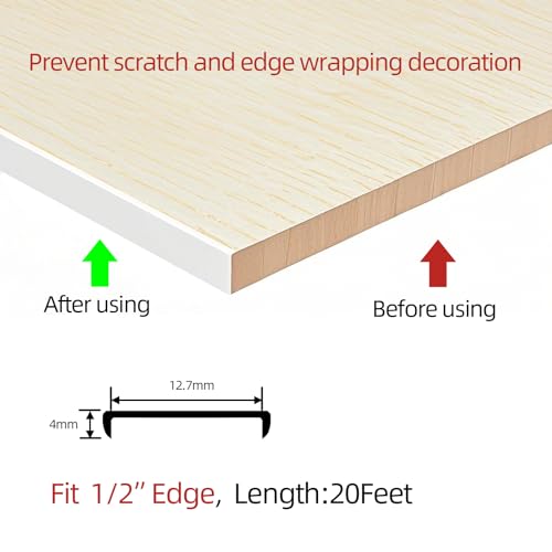 Image of U-Shape Plywood Edge Banding - 1 /2 inch Edge Protector, Self-Adhesive Trim for Veneer, Furniture, Countertop, Table, Sheet Metal - White, 20Ft