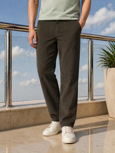 Image of Thomas Scott Men's Regular Fit Mid-Rise Corduroy Trouser | Textured Fabric | 4-Pocket Casual Pants for Men